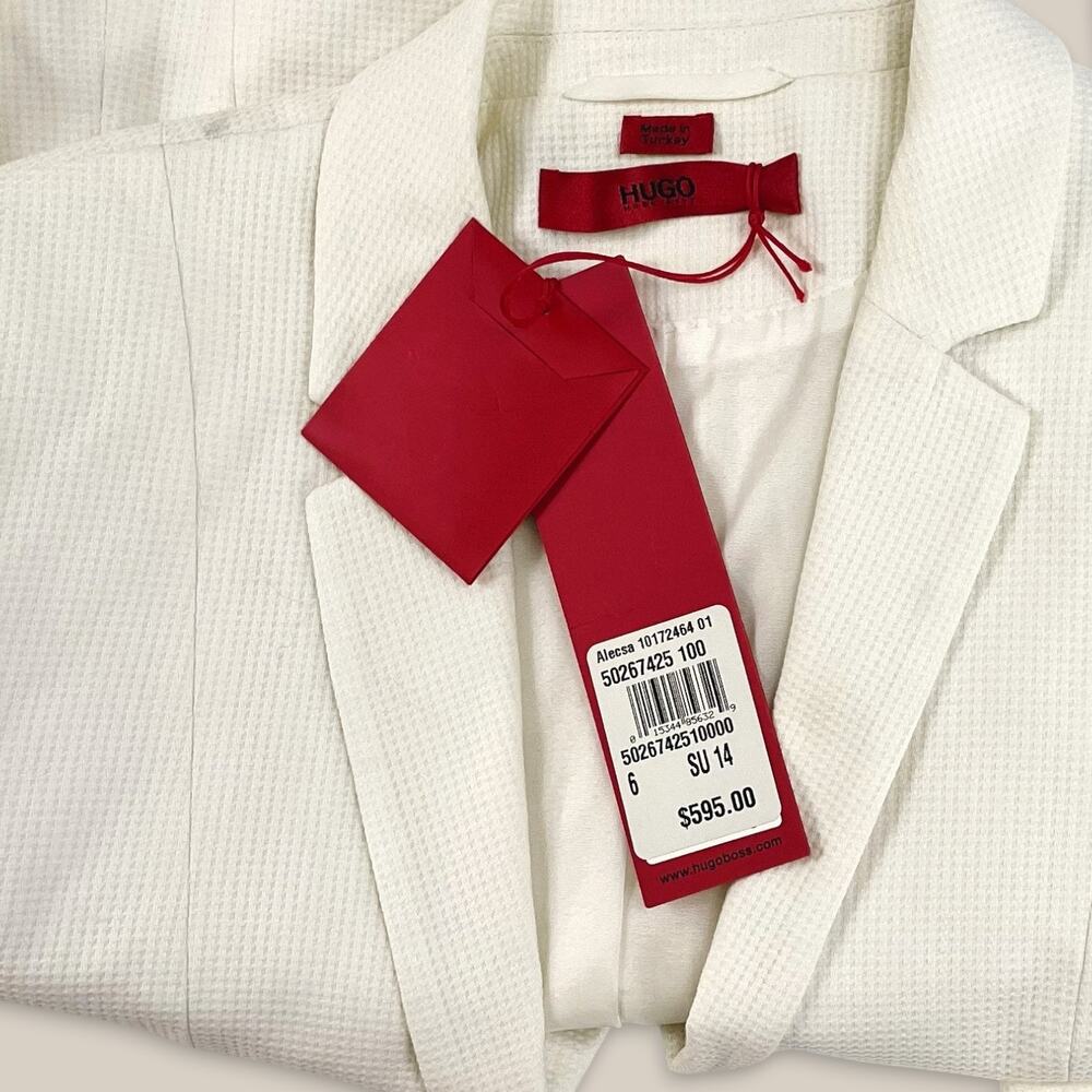 Boss Hugo Boss Alesca NWT Off White Pique Blazer 6 Cupro Lined Suit Jacket - Picture 7 of 8